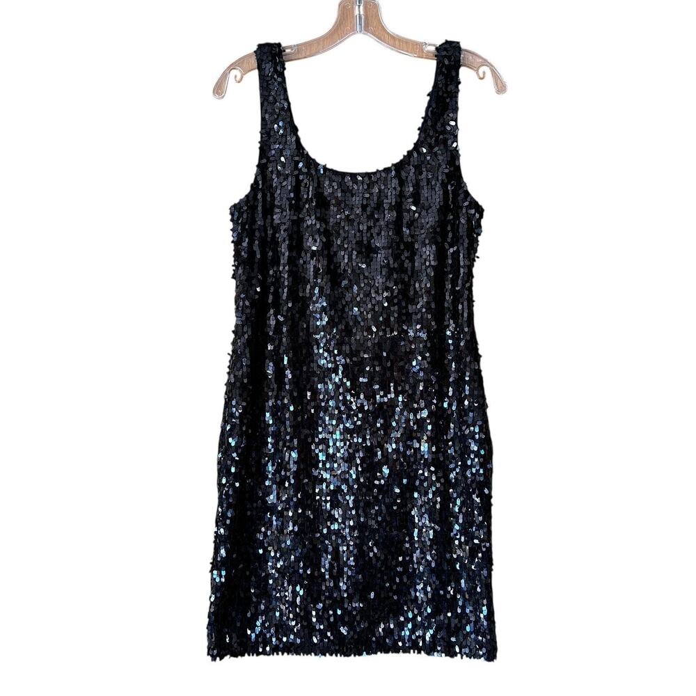 Frederick's of Hollywood Black Sequin Mini Dress Size L Y2K Cocktail Party Glam